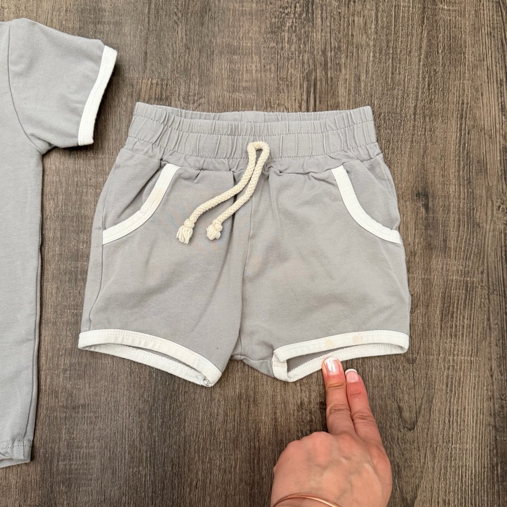 Soft Gray Kids Tee and Shorts Set with White Trim - Picture 3 of 6